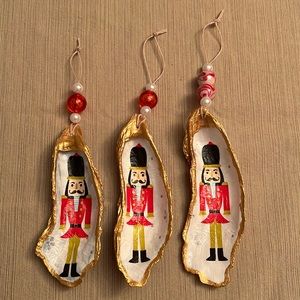 Set of 3 handmade oyster shell nutcracker ornaments